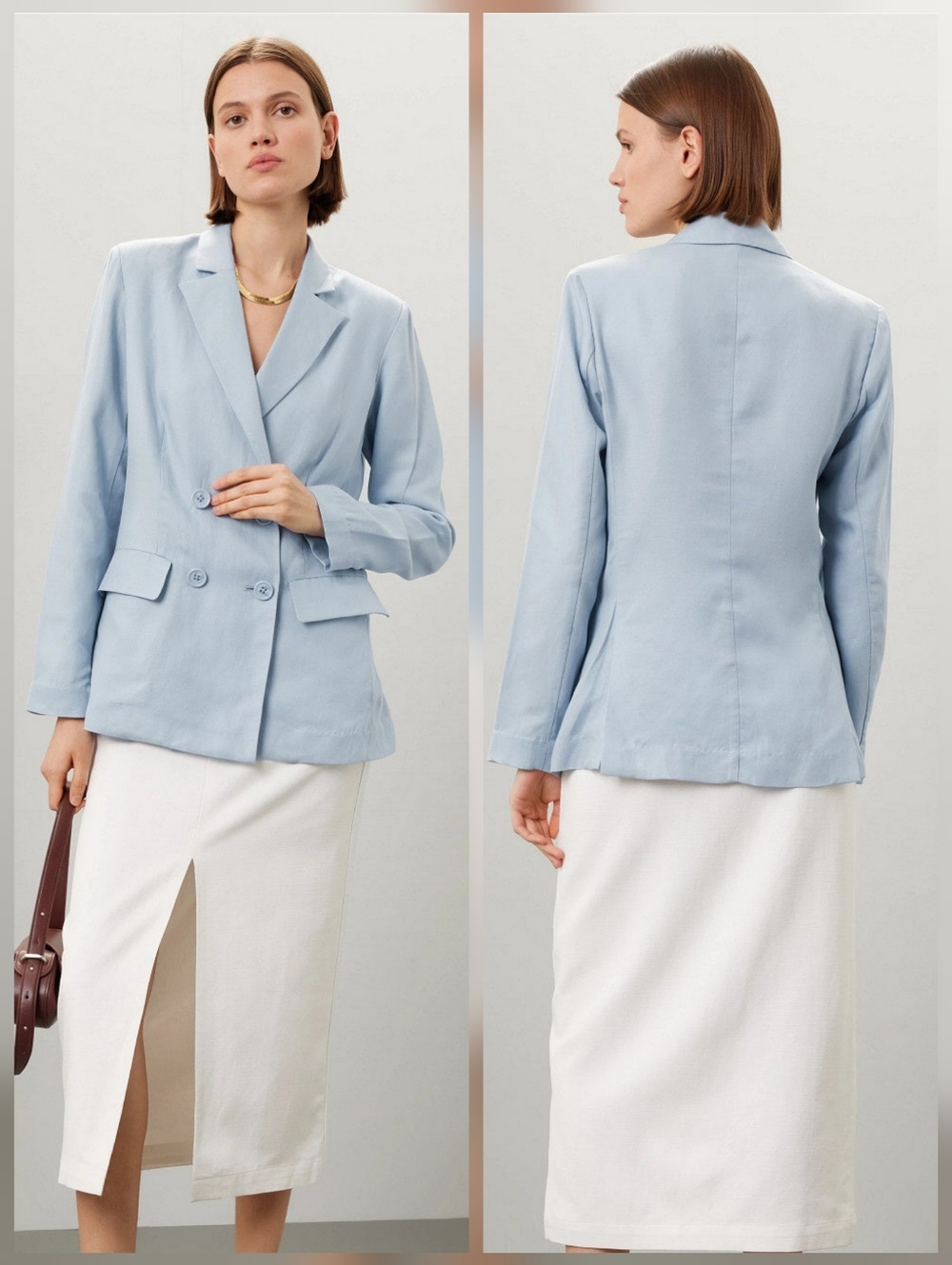 Rosetta Getty Blue Double Breasted Blazer Long Sleeves V-Neck Size 14